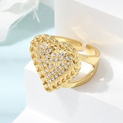 Brass Micro Pave Cubic Zirconia Cuff Open Rings for Women&nbsp;RJEW-F216-01A-G