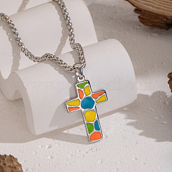 Vintage 304 Stainless Steel Enamel Colorful Cross Pendant Wheat Chain Necklaces&nbsp;XX7294