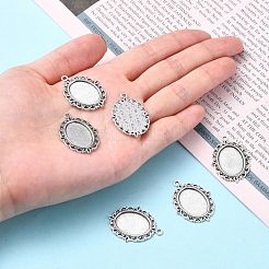 Tibetan Style Antique Silver Alloy Flat Oval Pendant Cabochon Settings&nbsp;TIBEP-M022-19AS