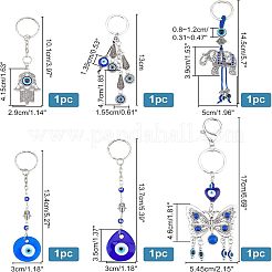 6Pcs 6 Style Handmade Lampwork & Enamel Evil Eye Keychain&nbsp;KEYC-NB0001-23