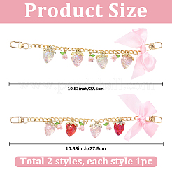 2Pcs 2 Colors Aluminium Chains & Acrylic Link Bowknot Strawberry Bag Decorative Chains&nbsp;HJEW-SC0002-61