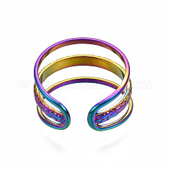 Hollow 3 Line Cuff Rings&nbsp;RJEW-N038-010