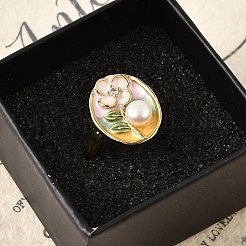Brass Enamel Cuff Rings&nbsp;RJEW-K291-03G-02