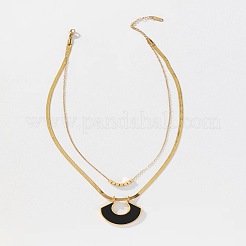 304 Stainless Steel with Acrylic U Shaped Pendant Double Layer Necklaces&nbsp;FS-WGD4BAB-01