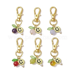 6Pcs Smiling Face Acrylic & Natural Lemon Jade & Quartz & Amethyst & Rose Quartz & Quartz Crystal & Dyed Malaysia Jade Pendant Decorations&nbsp;HJEW-JM03151