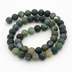 Frosted Round Natural Moss Agate Beads Strands&nbsp;G-J338-04-8mm