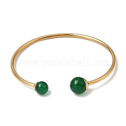 304 Stainless Steel & Nautral Gemstone Torque Bangles&nbsp;BJEW-H644-10G
