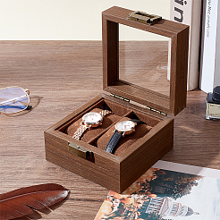 2-Slot Square Wood Watch Storage Boxes&nbsp;OBOX-WH0001-09