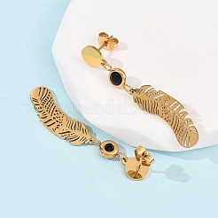 304 Stainless Steel Feather Dangle Stud Earrings&nbsp;EJEW-F393-03G