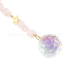 Round Glass & Natural Rose Quartz Chips Hanging Suncatchers&nbsp;HJEW-JM04209-03