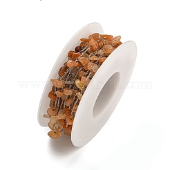 304 Stainless Steel with Natural Red Aventurine Chip Link Chains&nbsp;CHS-G038-09P-07