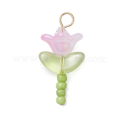 Glass Seed Beads with Imitation Austrian Crystal Beads and 304 Stainless Steel Flat Head Pins and Handmade Lampwork Beads and Iridescent Acrylic Bead Caps Pendants&nbsp;PALLOY-JF03485-01