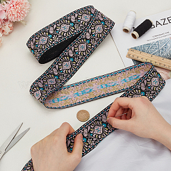 10 Yards Ethnic Style Polyester Jacquard Flower Ribbon&nbsp;OCOR-WH0078-185B