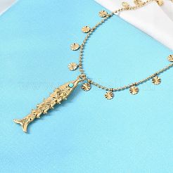 304 Stainless Steel with Synthetic Turquoise Fish Pendant Necklaces for Women&nbsp;NJEW-F362-02G