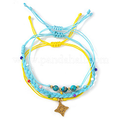 3Pcs 3 Styles Natural Imperial Jasper & Glass Round Beads Braided Bead Bracelets & Brass Triqueta Charm Bracelets Set&nbsp;IA6330-2