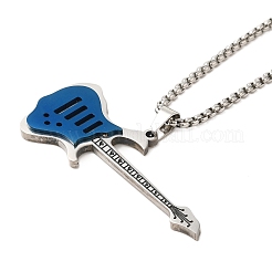 201 Stainless Steel Guitar Pendant Box Chain Necklaces&nbsp;NJEW-R001-06P-01
