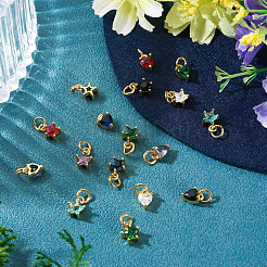 12Pcs 2 Styles Brass Micro Pave Cubic Zirconia Charms&nbsp;KK-TA0008-70F
