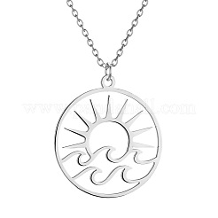 304 Stainless Steel Laser Cut Sunset Pendant Cable Chain Necklaces&nbsp;FS-WG8E853-02