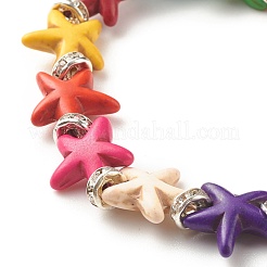 Starfish/Sea Stars Synthetic Turquoise(Dyed) Beaded Stretch Bracelet with Rhinestone&nbsp;BJEW-JB07867