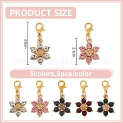 10Pcs 5 Colors Alloy Rhinestone Pendant Decorations&nbsp;HJEW-DR00169