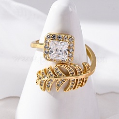 Brass Micro Pave Clear Cubic Zirconia Cuff Rings for Women&nbsp;LS-RJEW-C118-07G