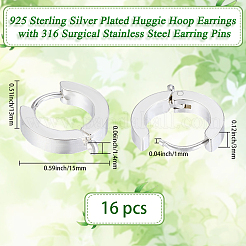 16Pcs 201 Stainless Steel Huggie Hoop Earrings Findings&nbsp;STAS-BBC0008-38S