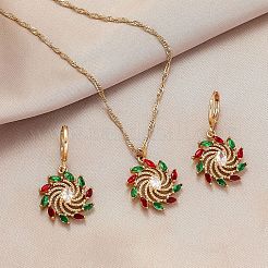 Christmas Alloy Micro Pave Cubic Zirconia Pendant Necklaces & Hoop Earrings Sets Flower&nbsp;WGB037B-01