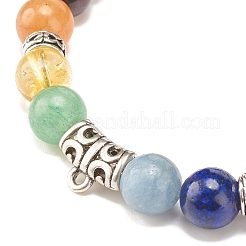 Natural Lava Rock & Mixed Stone & Alloy Tube Stretch Bracelet with Lampwork Evil Eye&nbsp;BJEW-JB08320-02