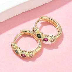 Rhombus with Round Brass Micro Pave Colorful Cubic Zirconia Hoop Earrings&nbsp;EJEW-Z102-35G