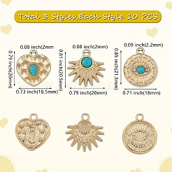 30Pcs 3 Styles Synthetic Turquoise Alloy Pendants&nbsp;FIND-SZ0002-82