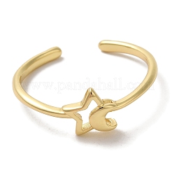 Moon with Star Rack Plating Brass Open Cuff Rings for Women&nbsp;RJEW-L123-103G