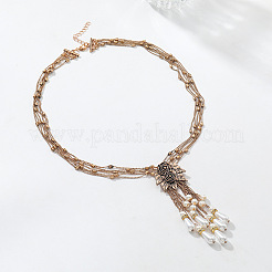 Alloy Rose Flower Multi-Strand Necklaces with Imitation Pearl Teardrop Tassel for Women&nbsp;WG55FA1-01