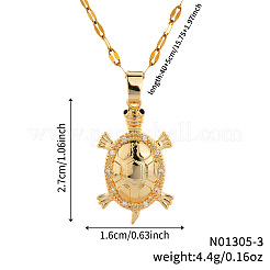 Brass Clear Cubic Zirconia Shiny Tortoise Pendant Dapped Chain Necklaces for Women&nbsp;NW3403-1