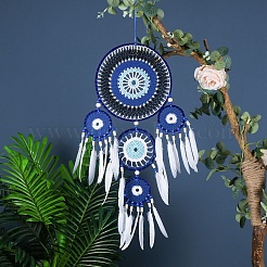 Evil Eye Woven Web/Net with Feather Wall Hanging Decorations&nbsp;PW-WG62000-01