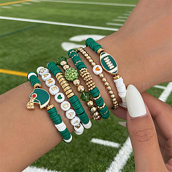 8Pcs 1Bag Rugby Polymer Clay Heishi & CCB Plastic Beaded Stretch Bracelets Set&nbsp;BJEW-PA0001-12D