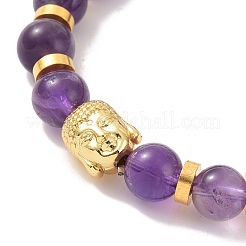 Natural Amethyst & Alloy Buddha Head Beaded Strech Bracelets&nbsp;BJEW-JB09420-01