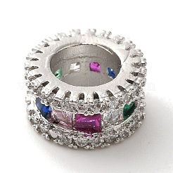 Brass Micro Pave Colorful Cubic Zirconia European Beads&nbsp;KK-C072-15P