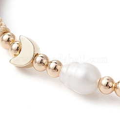 Brass & Natural Pearl Braided Bead Bracelets&nbsp;BJEW-JB09721-03