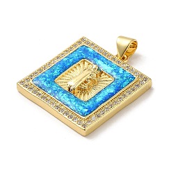 Rack Plating Brass Micro Pave Cubic Zirconia with Synthetic Opal Pendants&nbsp;KK-D088-33G