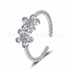 Brass Micro Pave Clear Cubic Zirconia Open Cuff Rings for Women&nbsp;RJEW-R005-06G