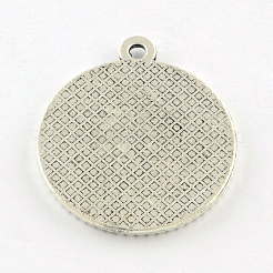 Tibetan Style Alloy Flat Round Pendant Cabochon Settings&nbsp;TIBEP-Q045-068B-AS-RS