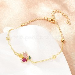Brass Pave Colorful Cubic Zirconia Flower Link Bracelets for Women&nbsp;KK-CBA68DA-04G