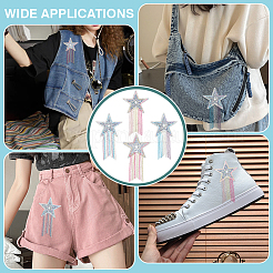 4Pcs 4 Styles Tassel Star Resin Rhinestone Iron on/Sew On Patches&nbsp;PATC-FG0002-95
