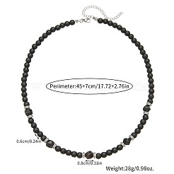 Round Matte Black Alloy & Natural Black Onyx(Dyed & Heated) Faceted Round Beaded Necklaces with Stainless Steel End Chains for Men&nbsp;GF6854