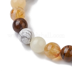 8.5mm Round Natural Topaz Jade & Howlite & Tiger Eye & Citrine Bead Stretch Bracelets for Women&nbsp;BJEW-JB10944-02