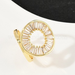 Brass Micro Pave Cubic Zirconia Cuff Rings for Women&nbsp;RJEW-F186-06G