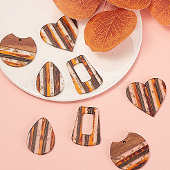 8Pcs 4 Styles Transparent Resin & Walnut Wood Stripe Pendants&nbsp;RESI-CJ0001-218