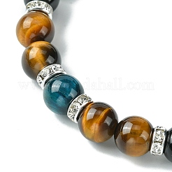 2Pcs 2 Style Dyed Natural Tiger Eye & Black Onyx Round Beaded Stretch Bracelets Set&nbsp;BJEW-TA00439