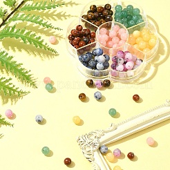 175Pcs 7 Styles Round Natural Tiger Eye & Green Aventurine & Red Jasper & Topaz Jade & Dyed Persian Jade & Blue Spot Jasper & Yellow Jade Box Sets&nbsp;DIY-FS0007-08