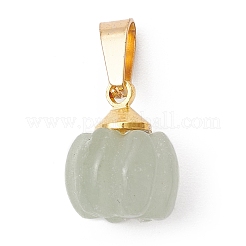 Natural Green Aventurine Pumpkin Charms with Golden Tone 304 Stainless Steel Snap on Bails&nbsp;PALLOY-JF02349-04